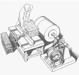 1931：初めての製作機械となる「樽材製作用円筒のこ盤」を完成